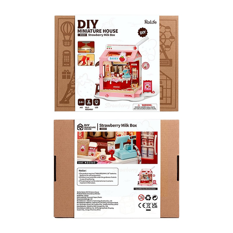 Robotime DIY ชุดโมเดลตัวต่อไม้ RBT Strawberry Milk Box