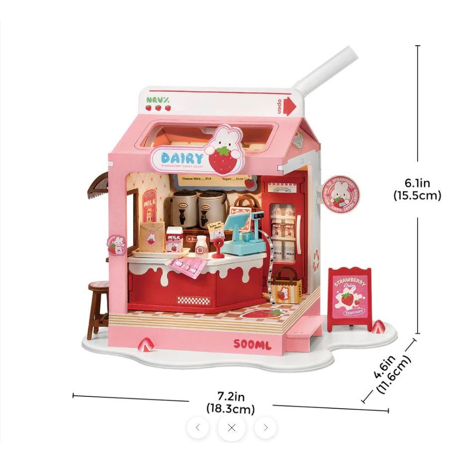 Robotime DIY ชุดโมเดลตัวต่อไม้ RBT Strawberry Milk Box - Image 2