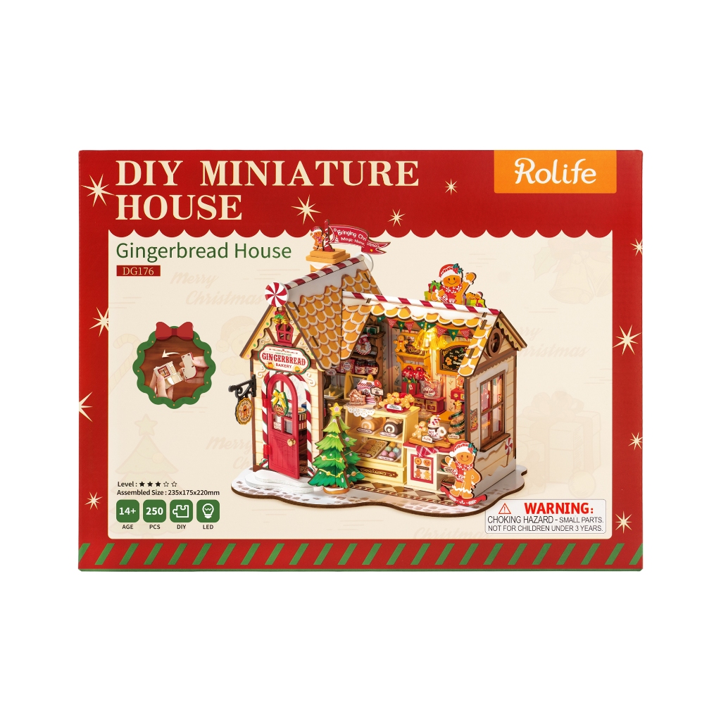 Robotime DIY ชุดโมเดลตัวต่อไม้ RBT Gingerbread House DG176
